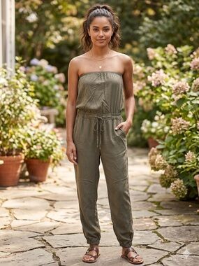 Mudd Olive Strapless Utility Jumpsuit Size Medium